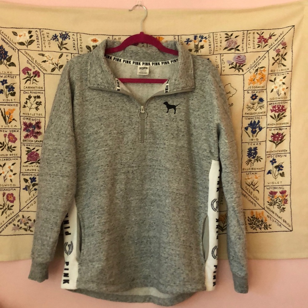 PINK Gray Pullover Sweatshirt